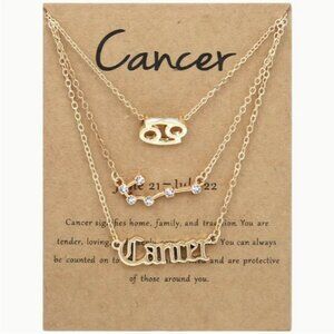 🍏50% OFF/3+...♋  3-piece zodiac Cancer link chain necklace set (Gold tone)